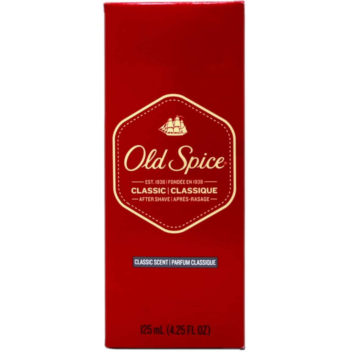Old Spice bottle front packaging showing Classic design and convenience