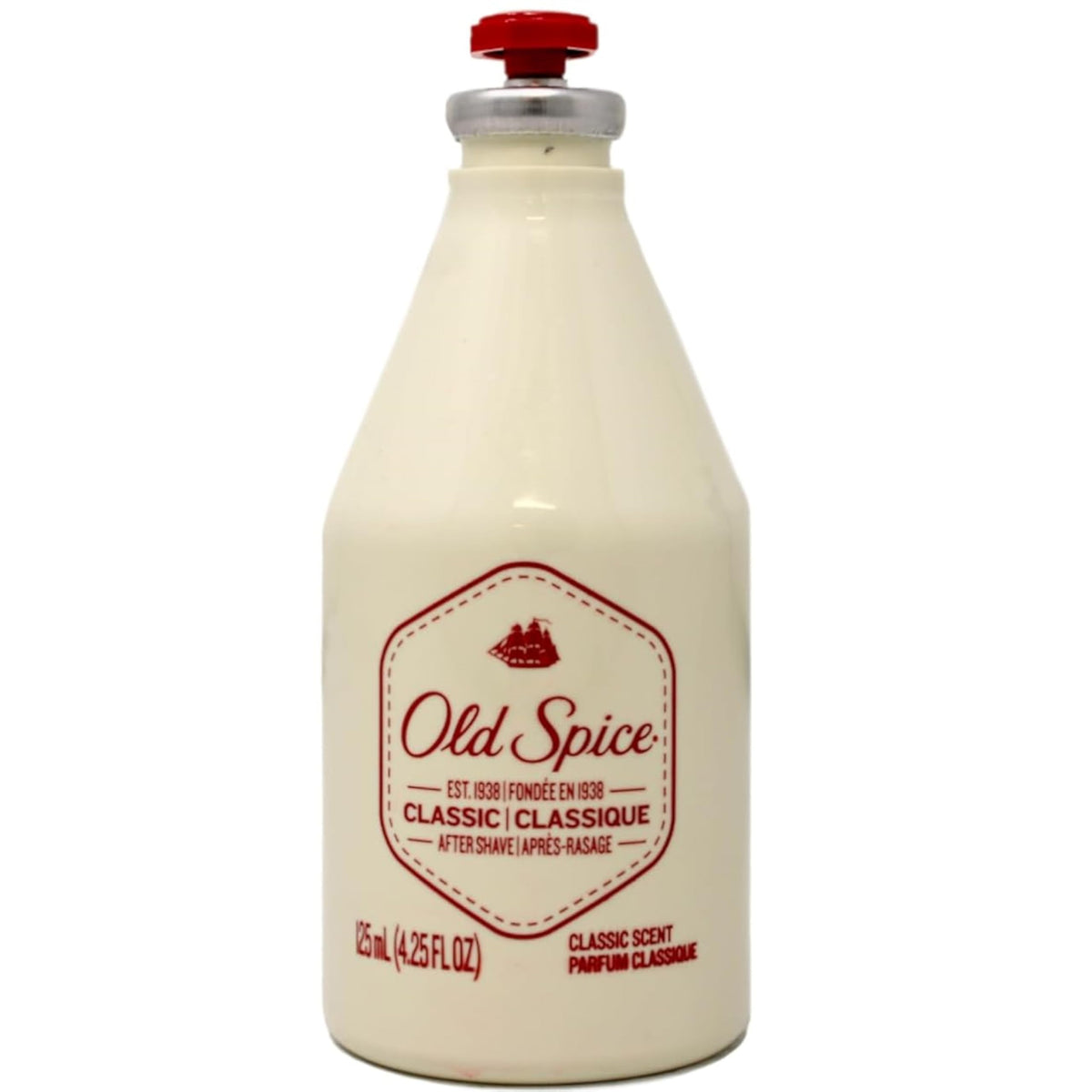Old Spice bottle next to ruler showing 4.25 oz size and travel ease