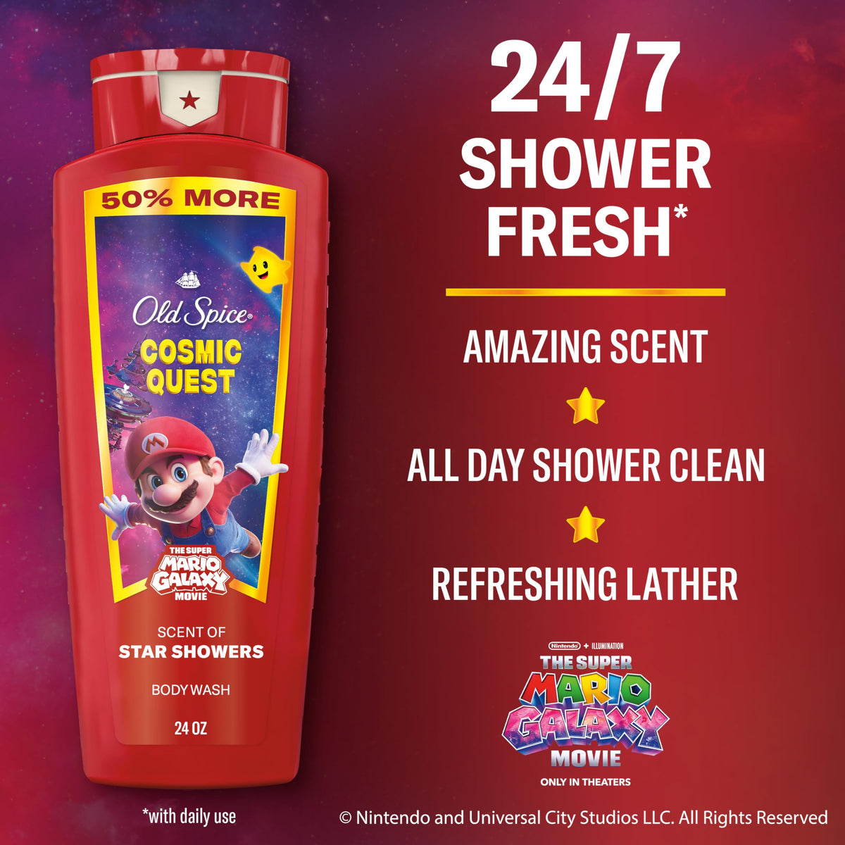 Old Spice Cosmic Quest back label close-up showing ingredients and usage clarity benefit