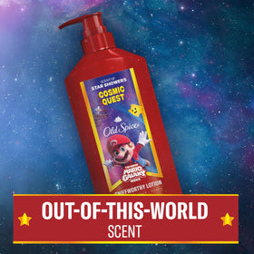 Old Spice Cosmic Quest on bathroom counter suggesting daily grooming convenience