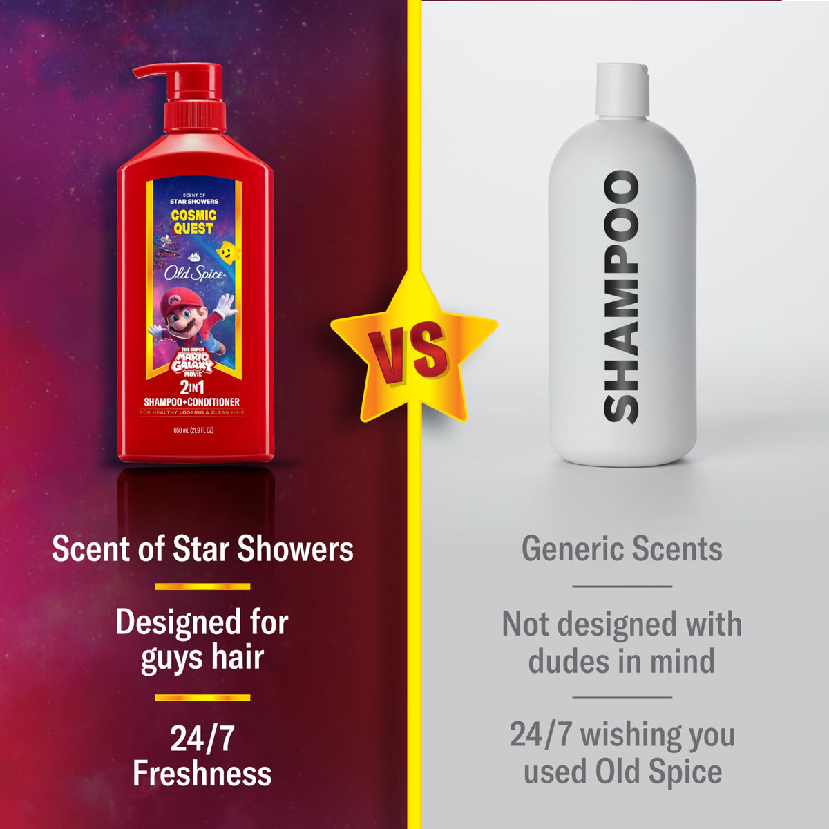 Old Spice product being poured for quick one-step wash convenience