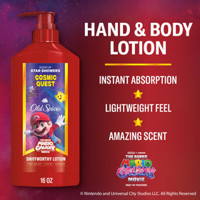 Old Spice Cosmic Quest pump being pressed for quick measured lotion dispense