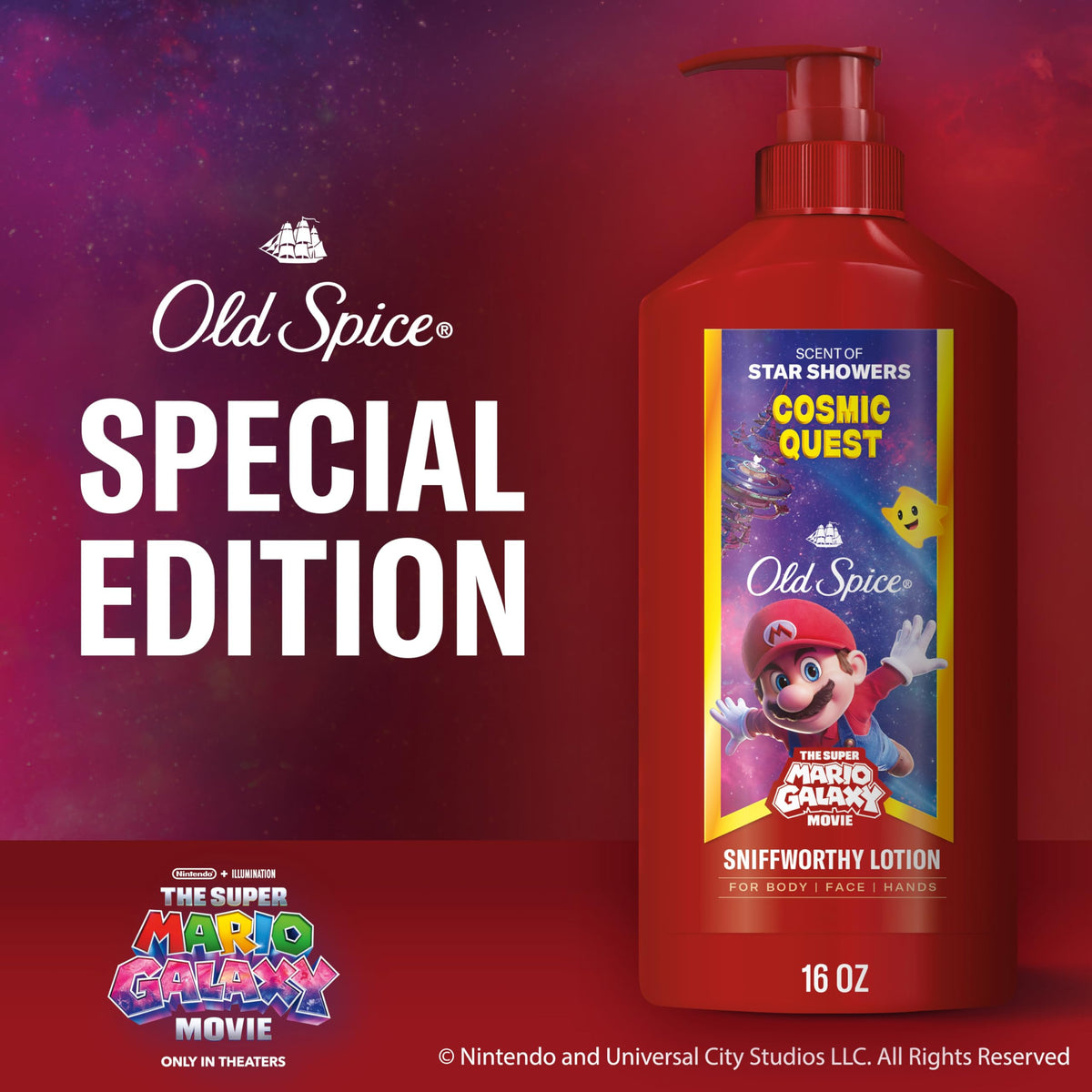 Old Spice Cosmic Quest next to a ruler showing 16oz size for lasting supply