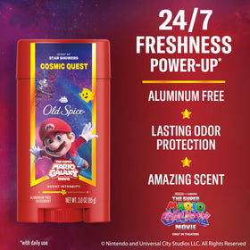 Old Spice stick open showing product surface and quick-dry benefit