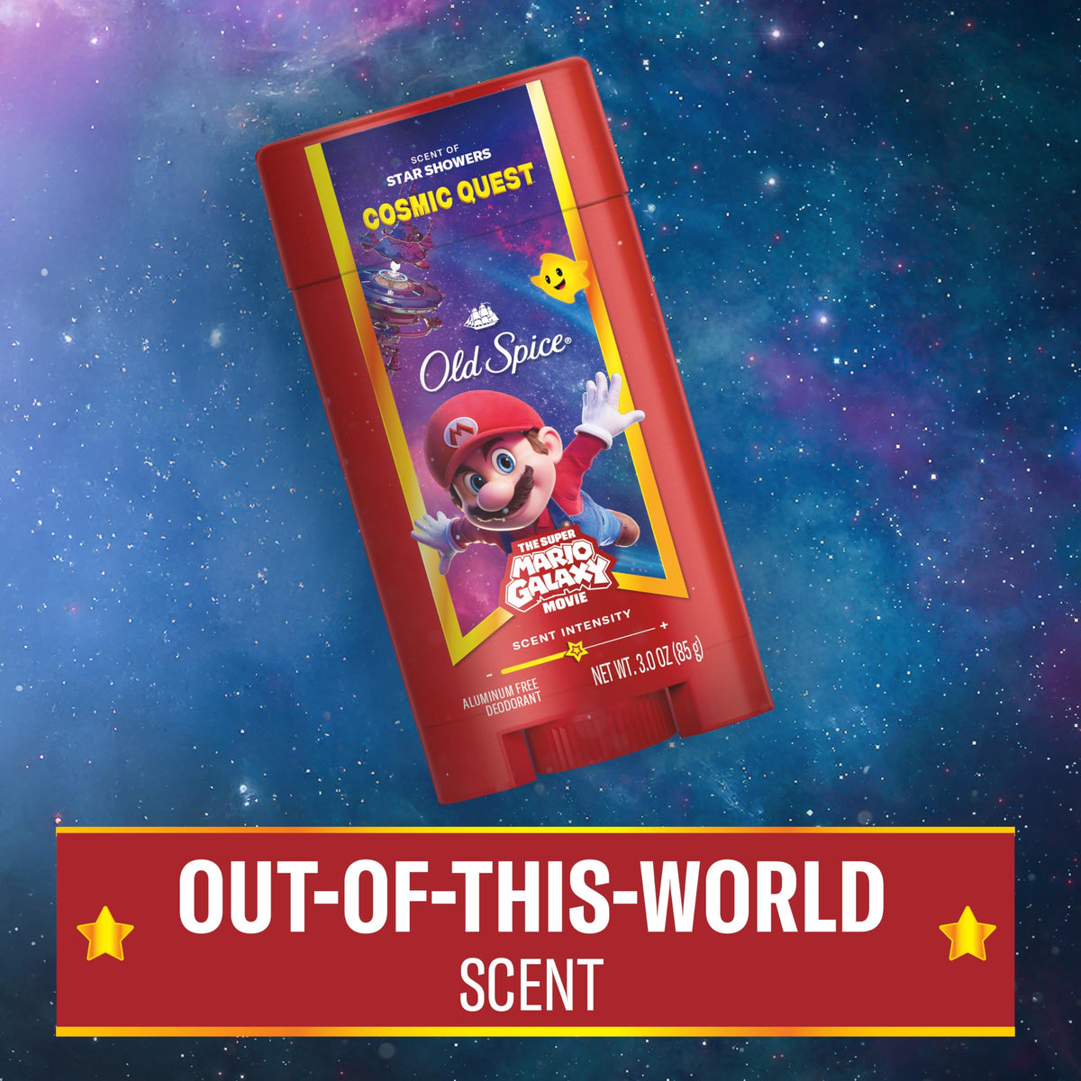 Old Spice with Super Mario Galaxy Movie art emphasizing collectible collaboration benefit