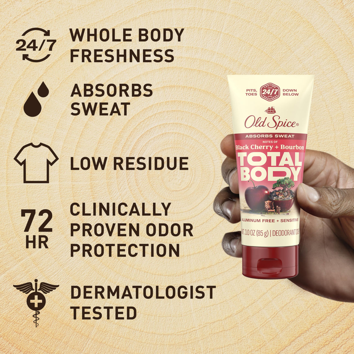 Old Spice cream texture on fingers demonstrating smooth, spreadable formula