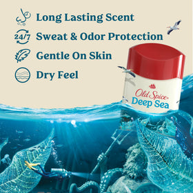 Old Spice open stick close-up demonstrating smooth glide and quick-dry finish benefit