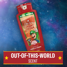 Lifestyle shower scene with Old Spice Desert Detour conveying everyday grooming routine benefit