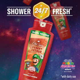 Bottle next to a common water glass showing Old Spice 24 oz scale for product size reference