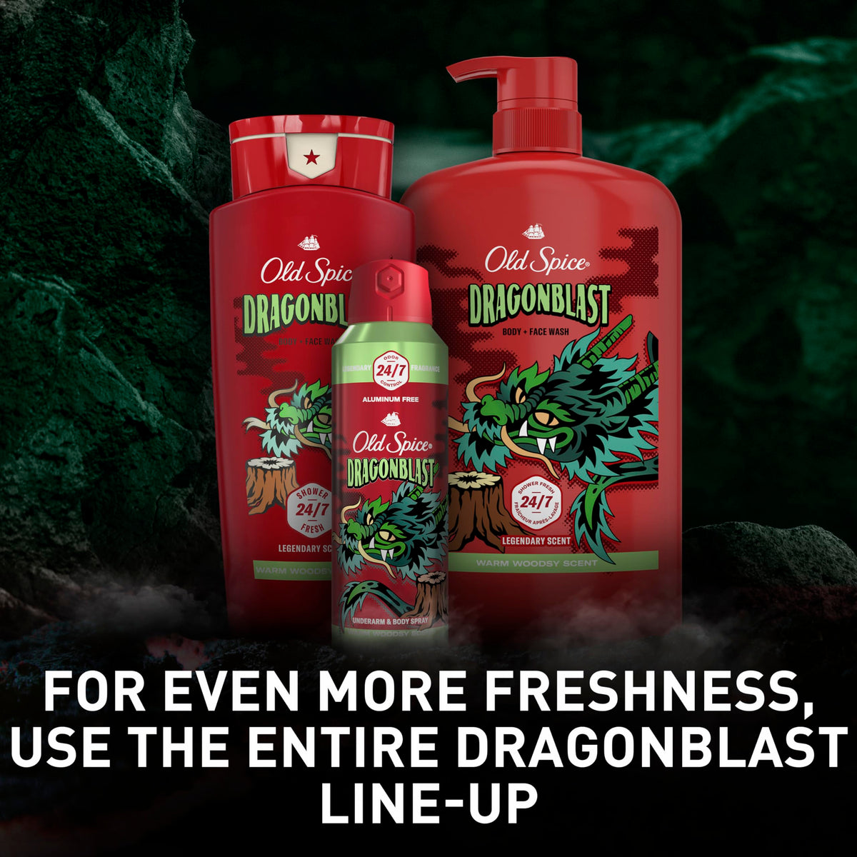 Old Spice Dragonblast cap top detail showing secure closure and bathroom durability