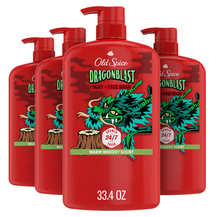 Old Spice Dragonblast front packaging showing bottle and scent branding for bold freshness
