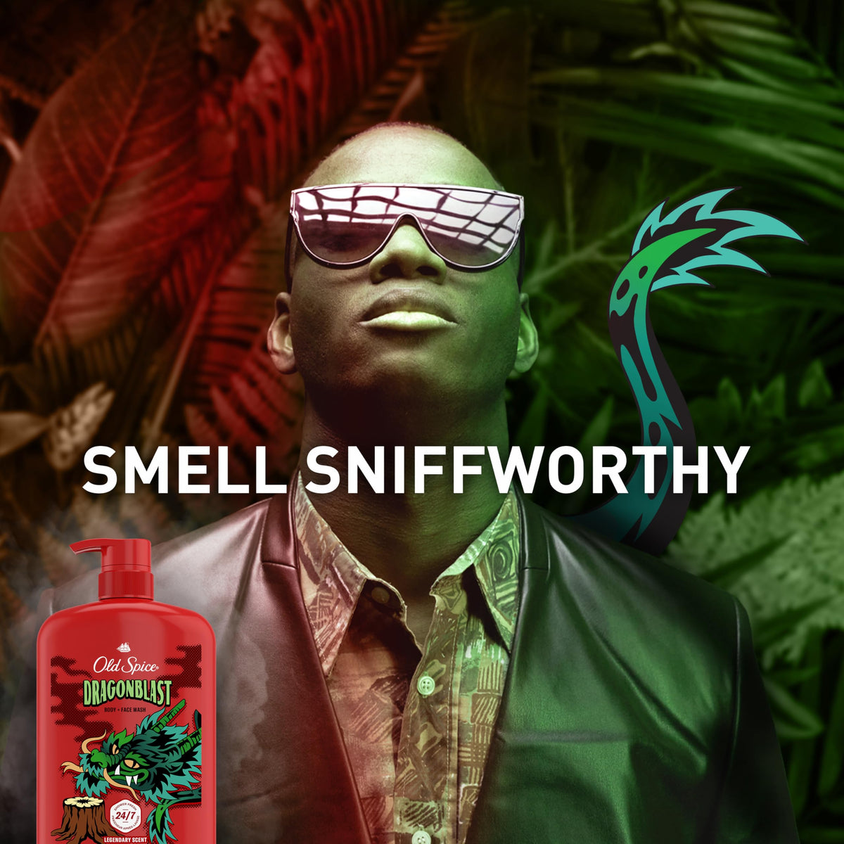 Old Spice Dragonblast held in hand to show 33.4 fl oz size and lasting supply