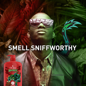 Old Spice Dragonblast held in hand to show 33.4 fl oz size and lasting supply