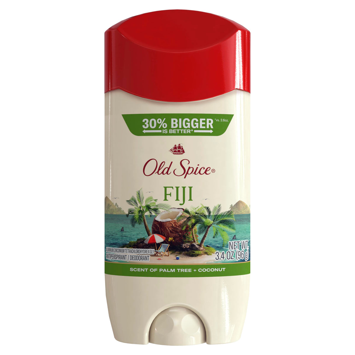 Old Spice front packaging showing Fiji scent and dry feel protection