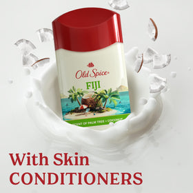 Old Spice styled with palm tree and coconut to suggest tropical fragrance