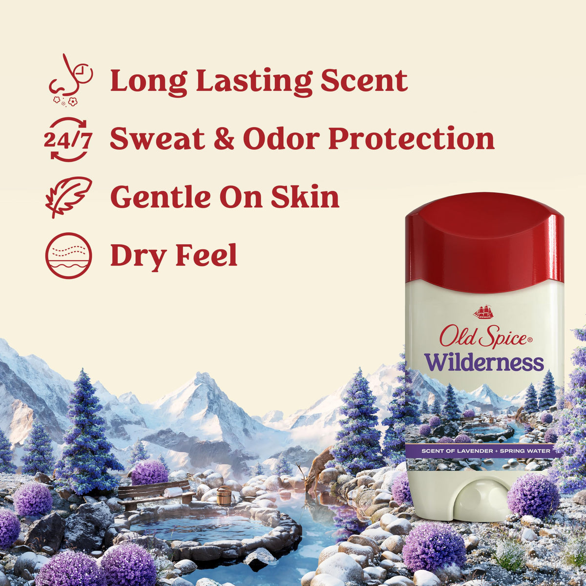 Old Spice stick open demonstrating smooth application and quick-dry benefit
