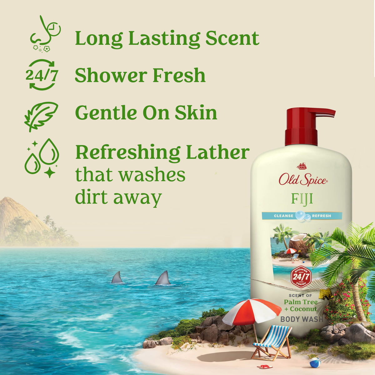Old Spice Fiji back label close-up highlighting directions and ingredient clarity