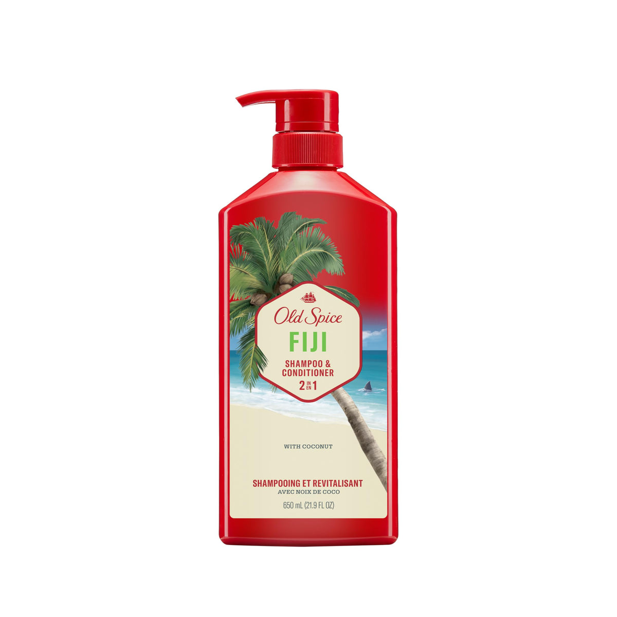 Old Spice Fiji bottle on bathroom shelf in lifestyle setting, brand organized grooming