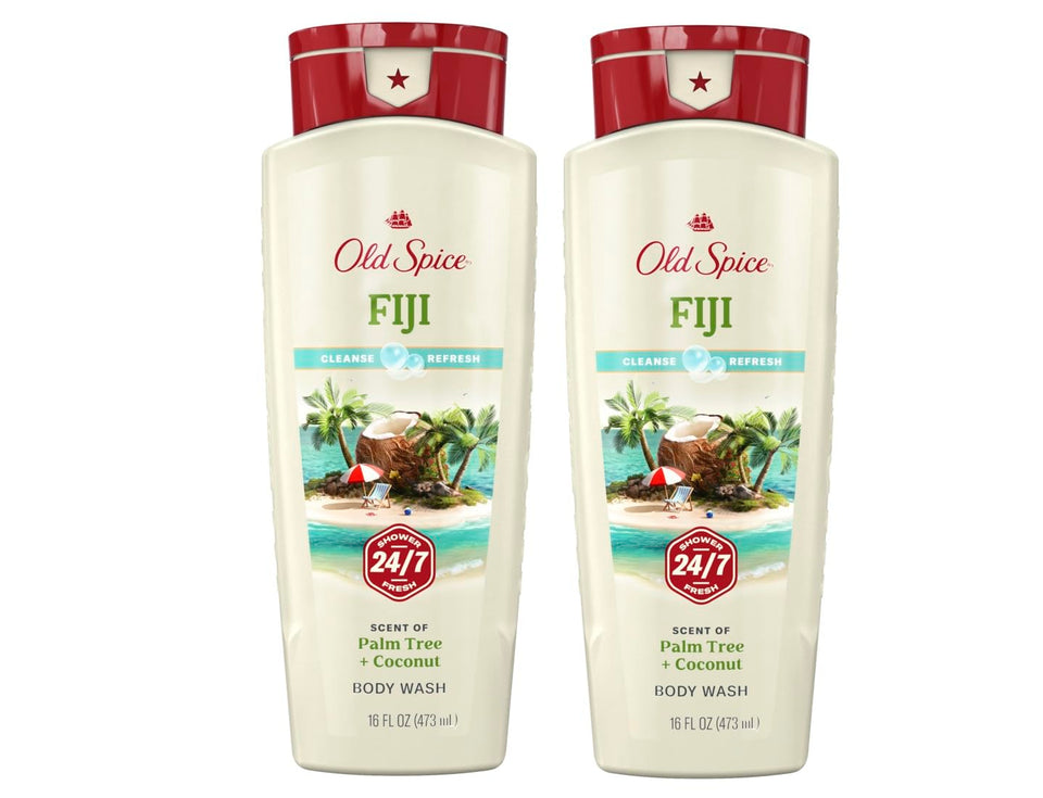 Old Spice Fiji front packaging showing 2-pack and scent benefits