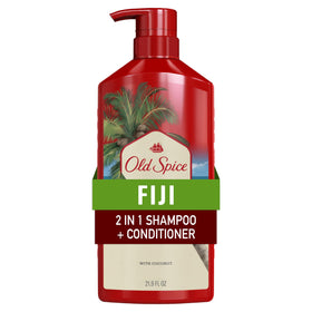 Old Spice Fiji front packaging showing bottle and label, brand promises freshness