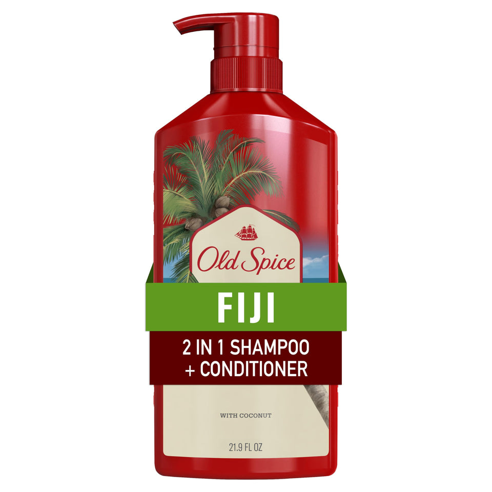 Old Spice Fiji front packaging showing bottle and label, brand promises freshness