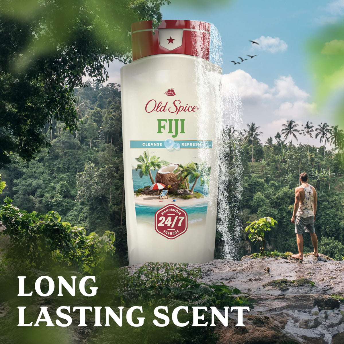 Old Spice Fiji ingredient callout with vitamin B3 for skin-conditioning benefit