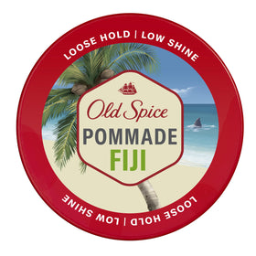 Old Spice Fiji pomade front jar view showing packaging and easy reach benefit