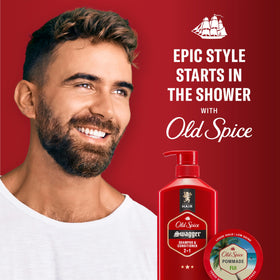Old Spice Fiji pomade label close-up highlighting barber-inspired ingredients and quality benefit