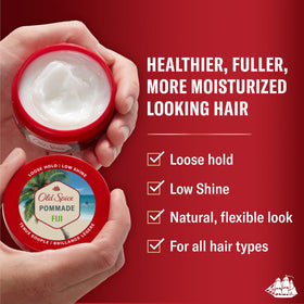 Old Spice Fiji pomade open lid revealing texture for smooth application benefit