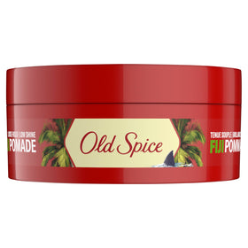 Old Spice Fiji pomade on bathroom shelf in lifestyle scene showing daily grooming convenience benefit