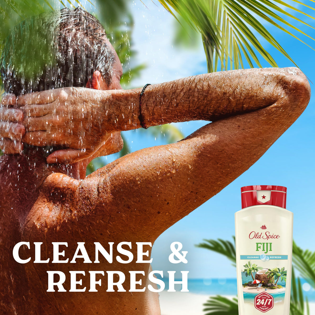 Old Spice Fiji rich lather texture demonstrating moisturizing cleanse benefit