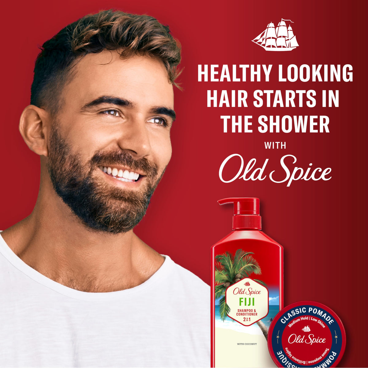 Coconut and tropical wood elements by Old Spice Fiji illustrating scent profile, brand aroma