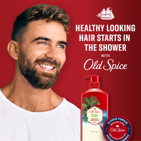 Coconut and tropical wood elements by Old Spice Fiji illustrating scent profile, brand aroma