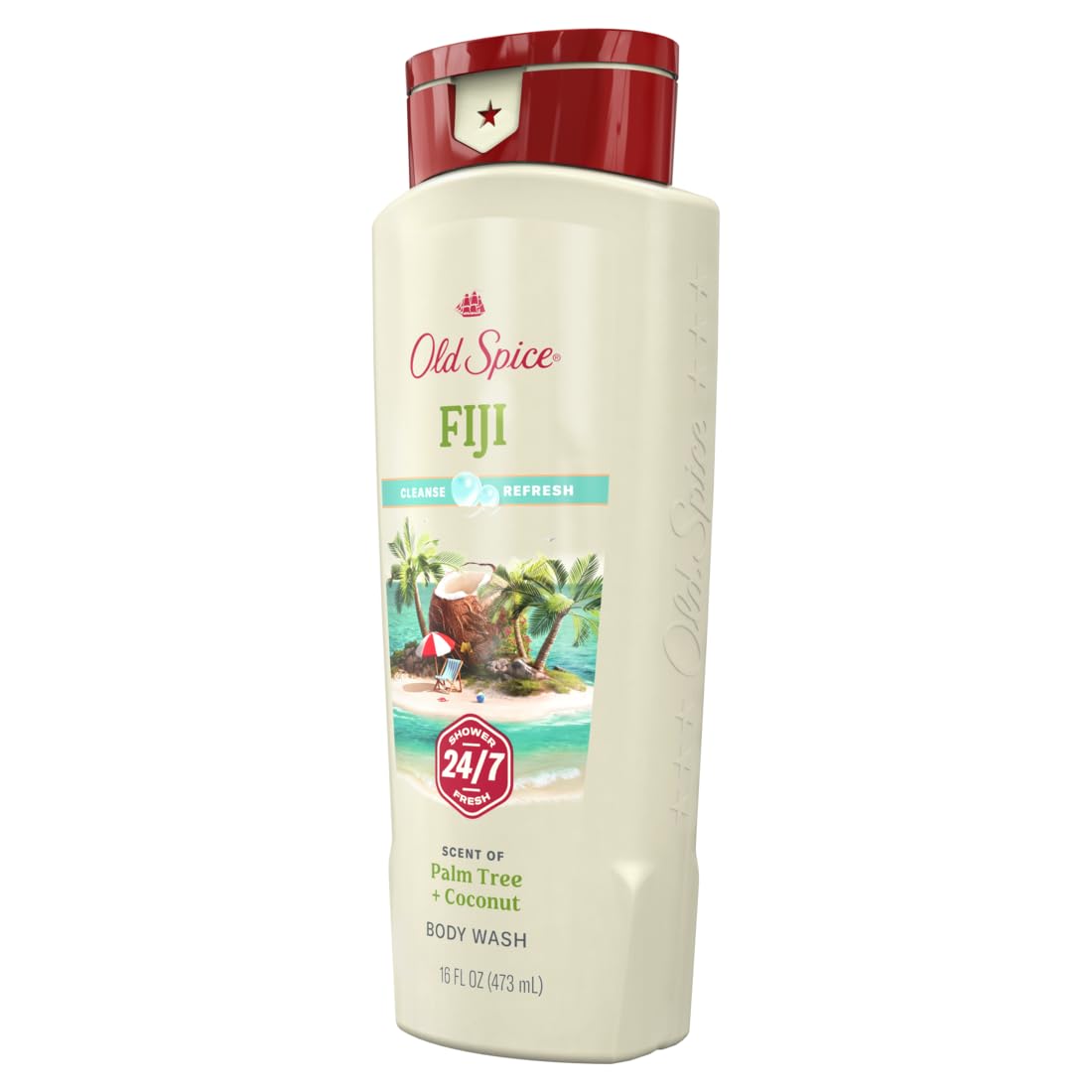 Old Spice Fiji in shower setting illustrating fresh tropical fragrance