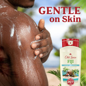 Old Spice Fiji in shower lifestyle scene offering energizing clean benefit