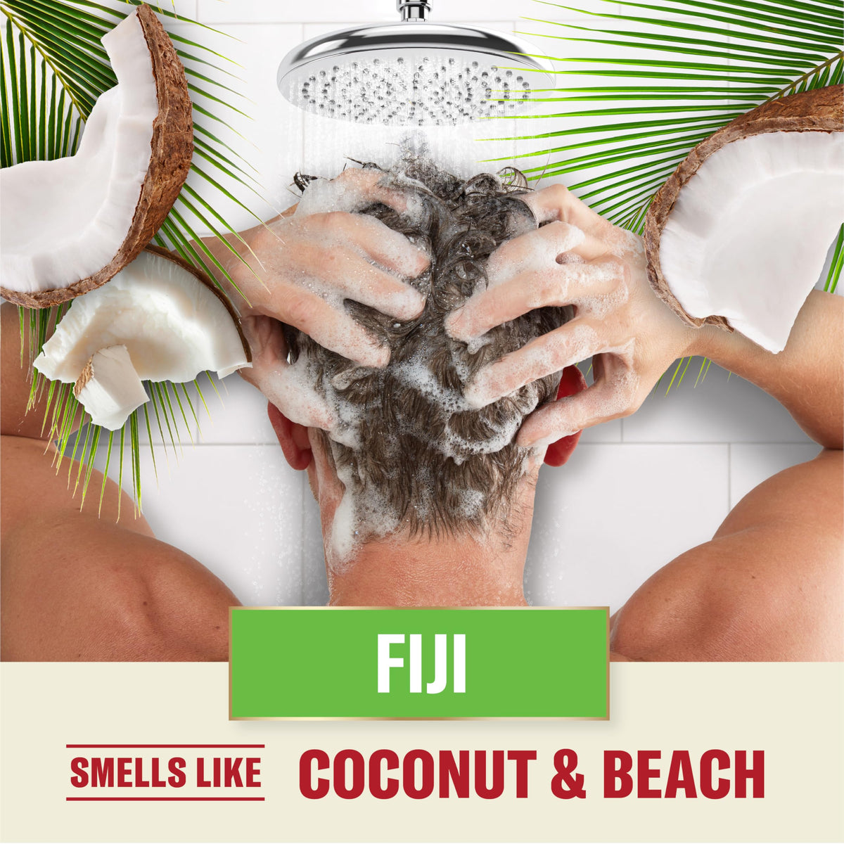 Old Spice Fiji next to ruler showing 21.9 fl oz scale, brand long-lasting size