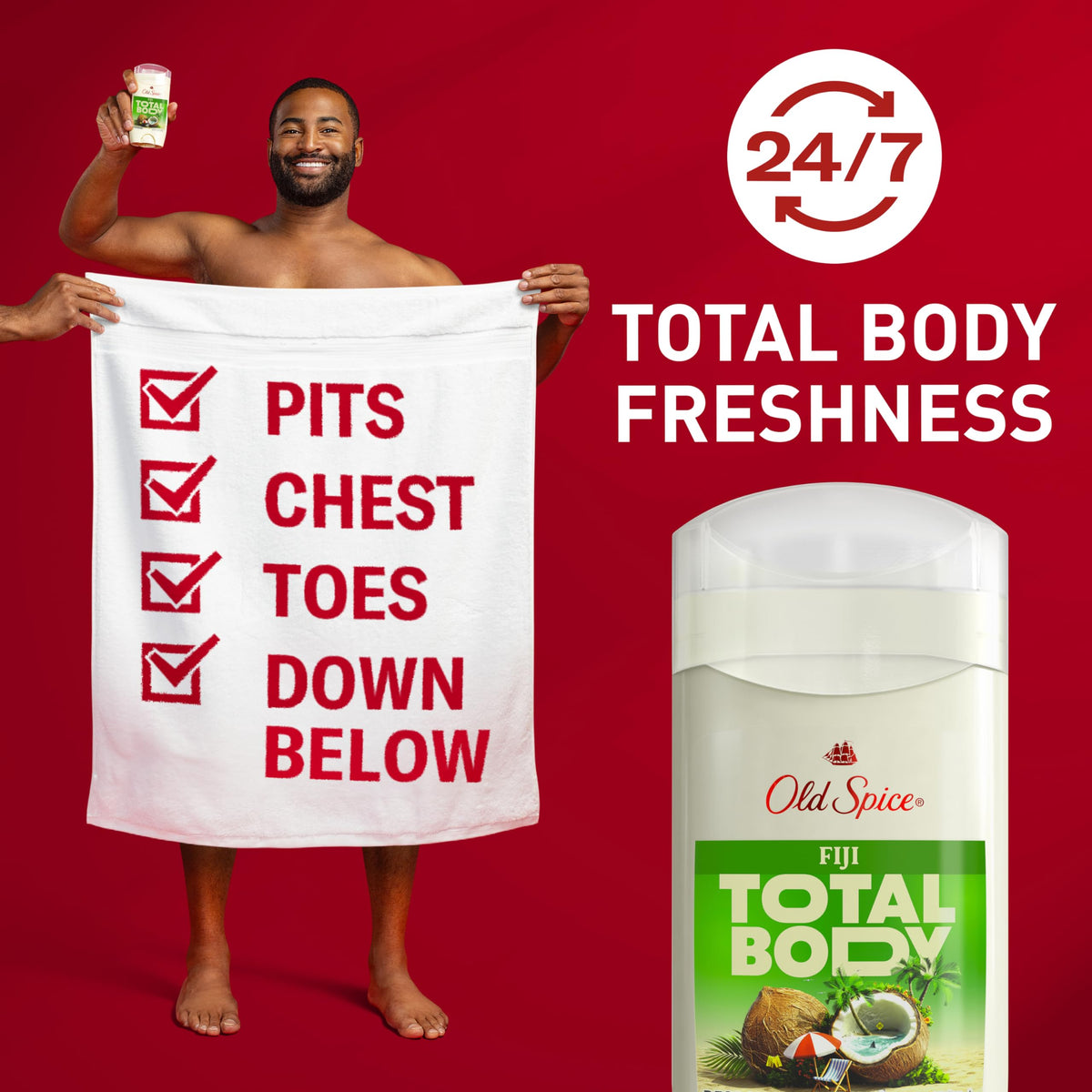 Old Spice Fiji stick close-up texture illustrating smooth glide and easy spread