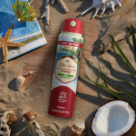 Old Spice Fiji mist on forearm demonstrating quick-dry texture and comfort benefit