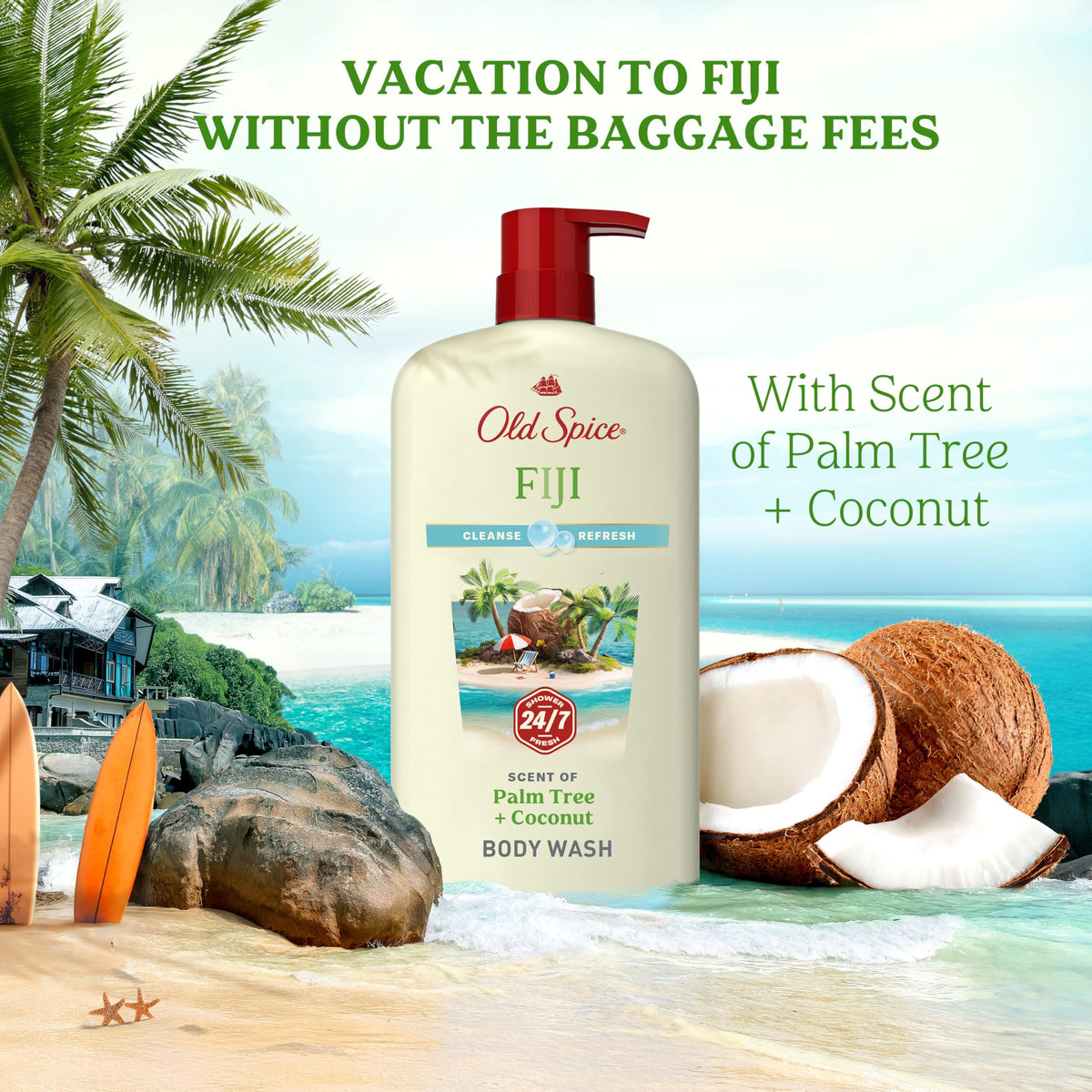 Close-up of Old Spice Fiji label highlighting Vitamin B3 for skin comfort