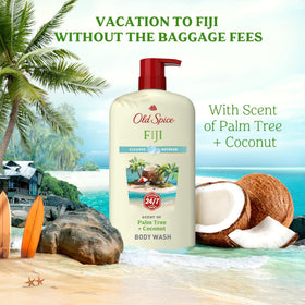 Close-up of Old Spice Fiji label highlighting Vitamin B3 for skin comfort