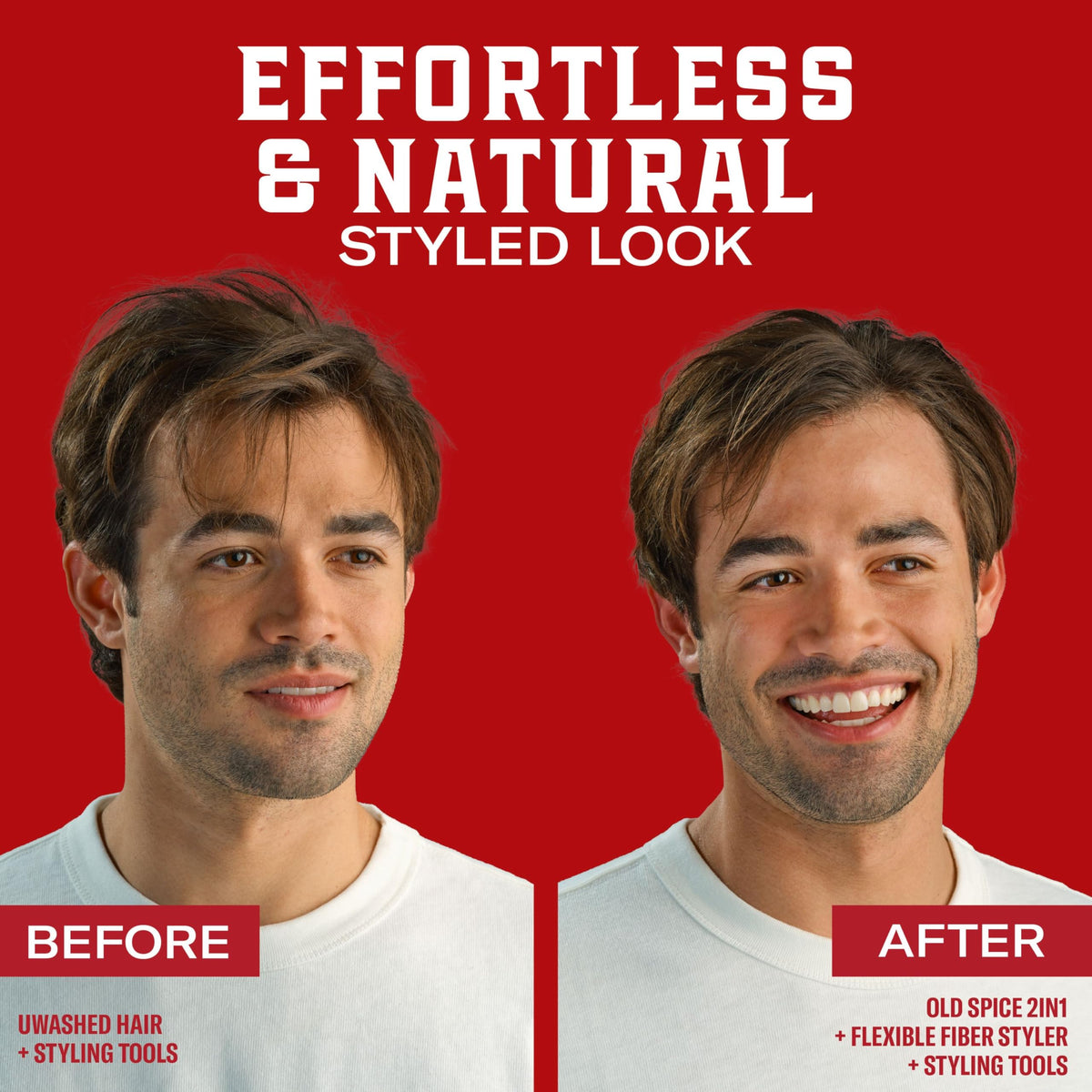 Old Spice styled dry hair showing defined, low-shine finish