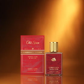 Old Spice Forbidden Woods next to ruler showing 3.4 fl oz travel-friendly size