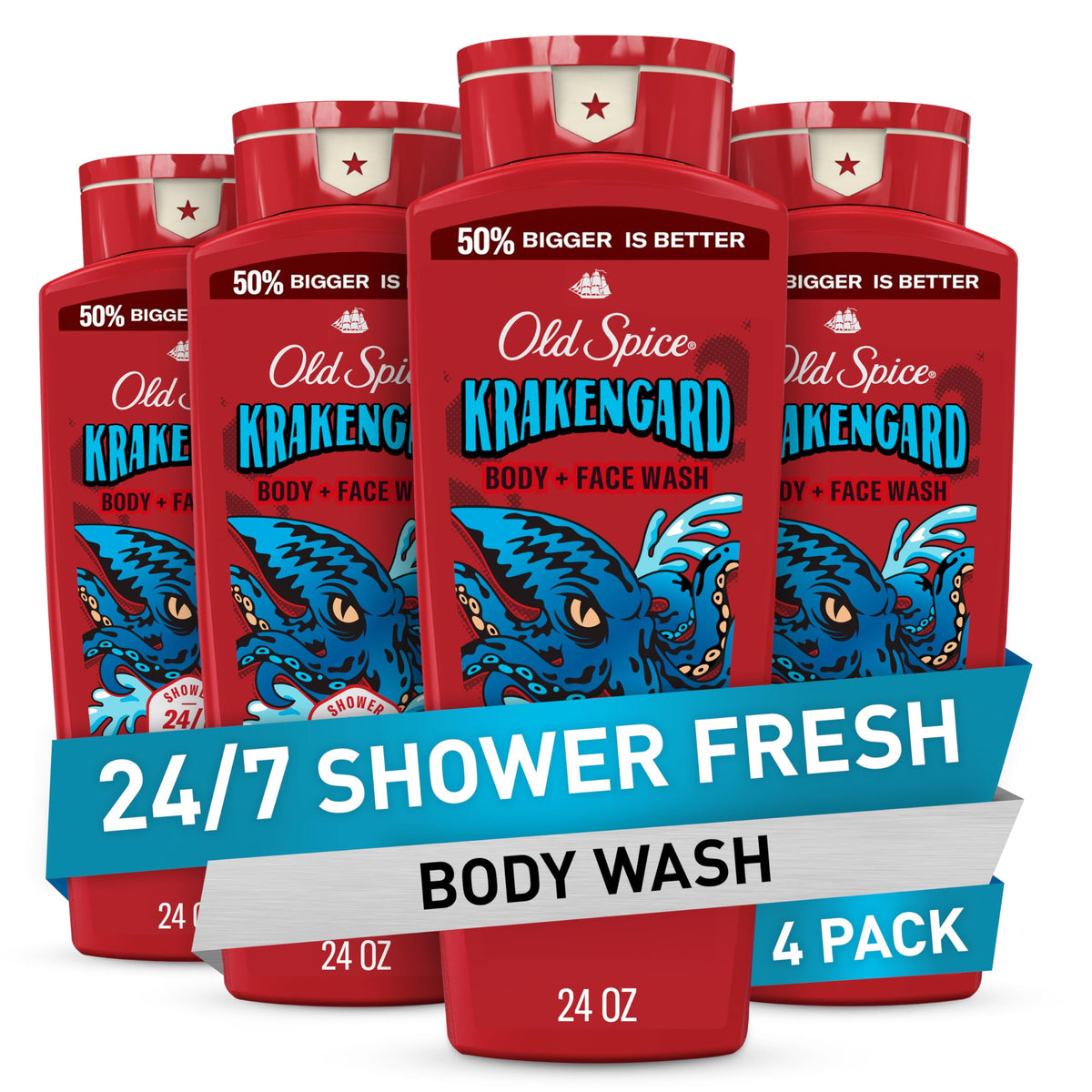 Old Spice front bottle Krakengard showing label and lasting scent benefit