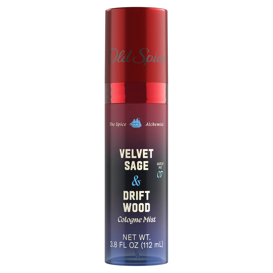 Old Spice front bottle showing Velvet Sage + Driftwood scent for confident wear