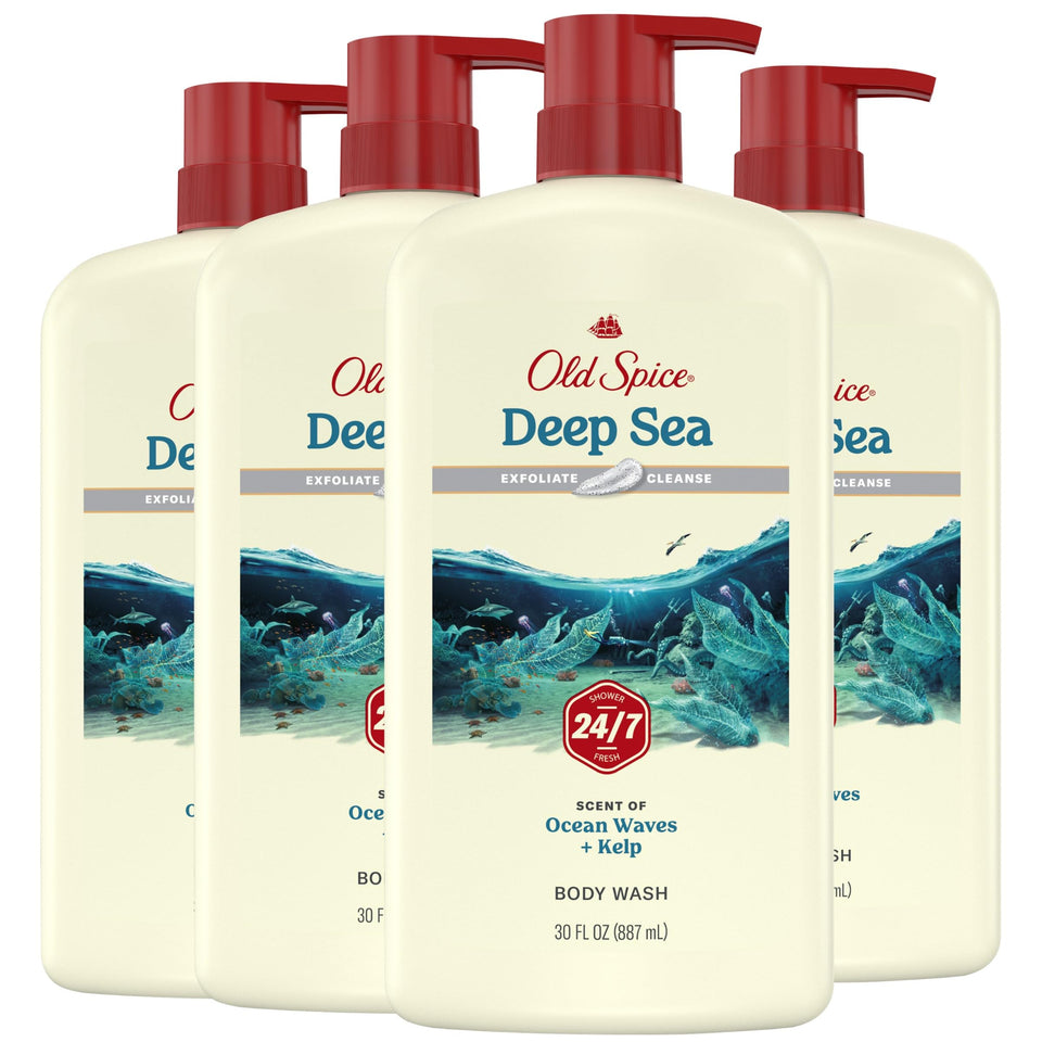 Old Spice front bottle showing label and long-lasting ocean scent benefit
