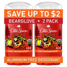 Old Spice front packaging showing Bearglove twin pack and clear benefit