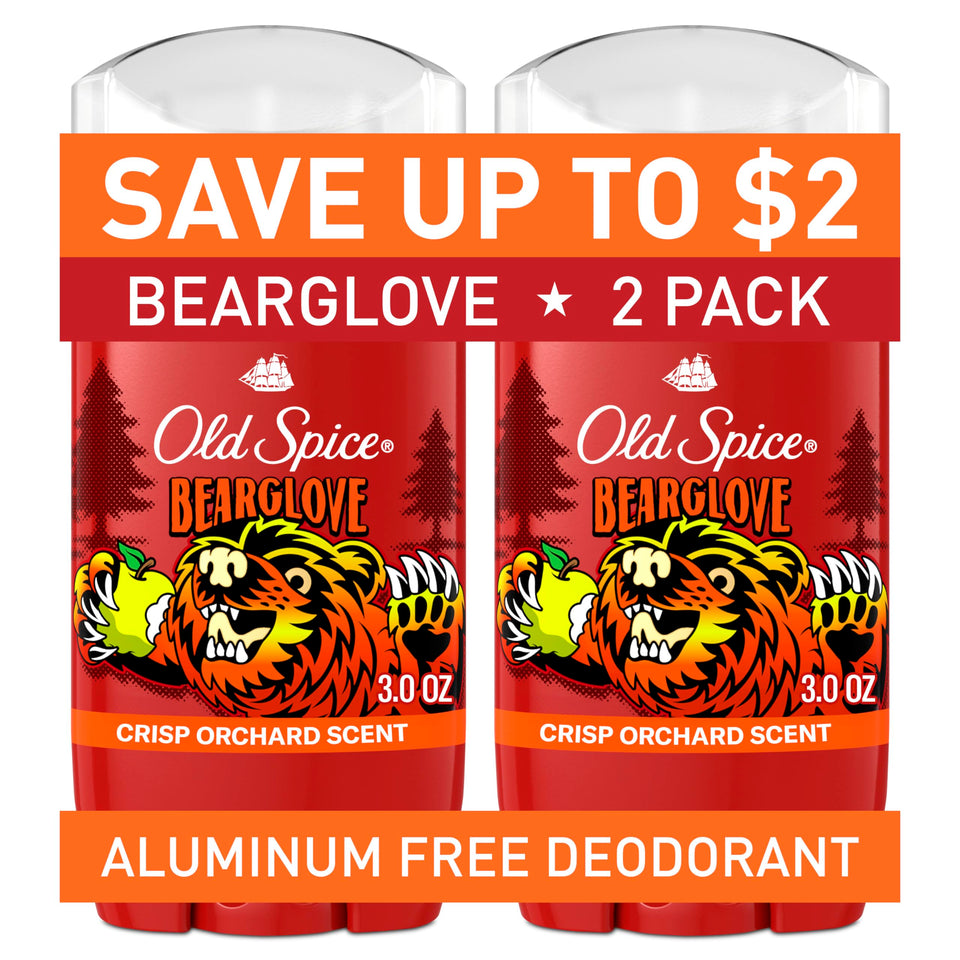 Old Spice front packaging showing Bearglove twin pack and clear benefit