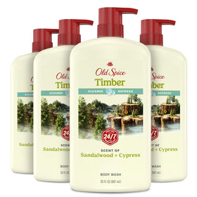 Old Spice front packaging showing Timber with Sandalwood scent and lasting freshness