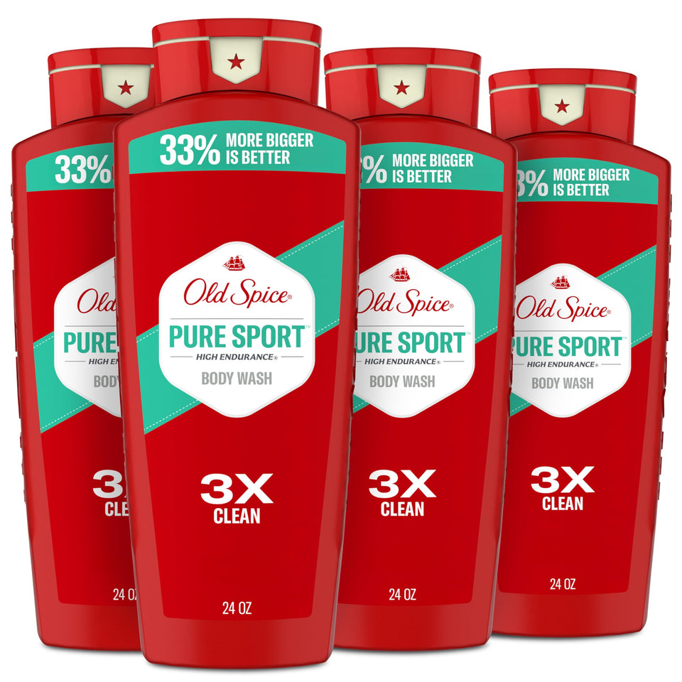 Old Spice front packaging showing Pure Sport scent and benefits