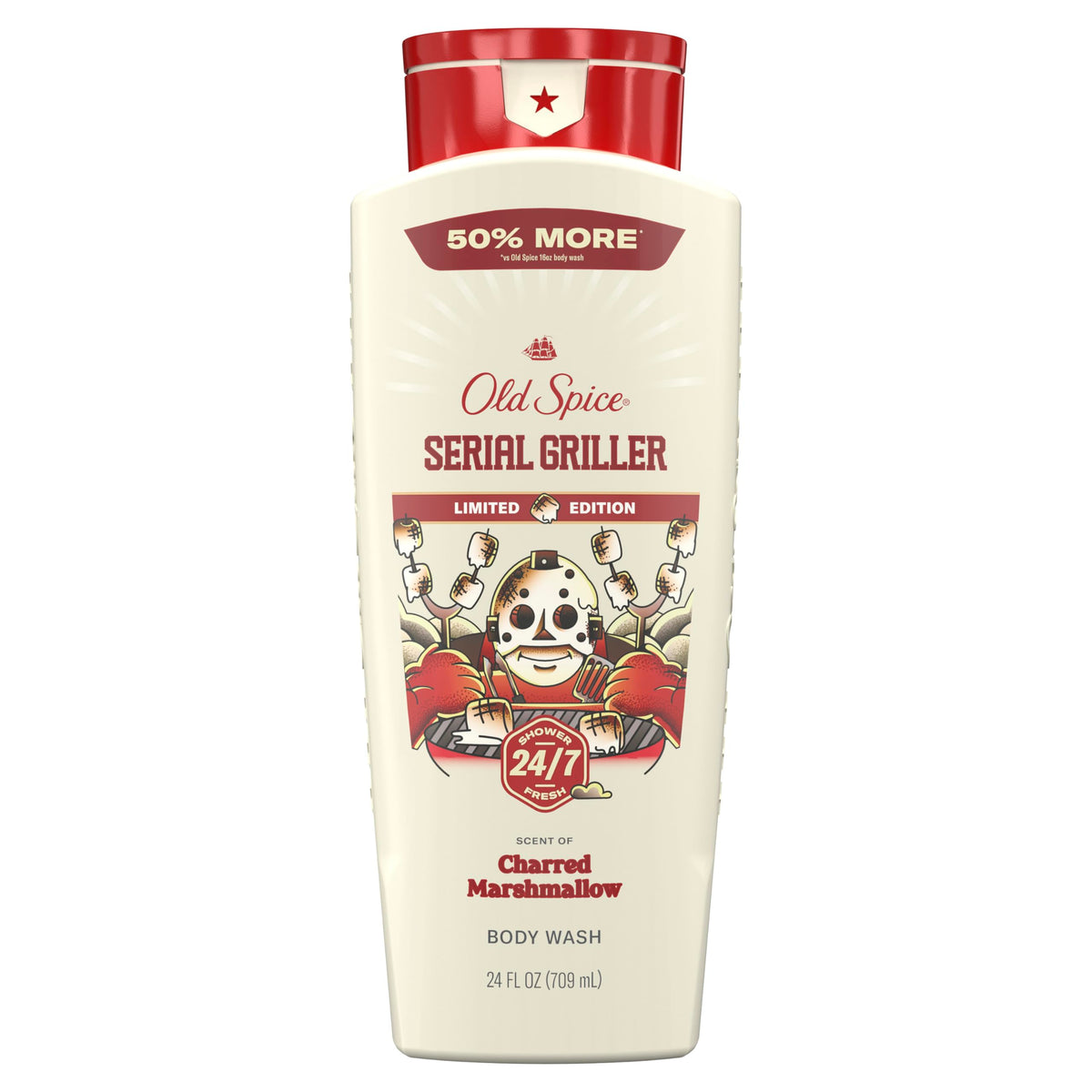 Old Spice front packaging showing Serial Griller bottle and bold branding benefits